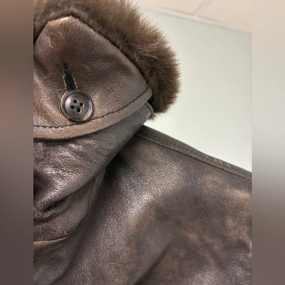 John Varvatos TommyLeather Bomber with Removable Shearling Collar Small - Picture 16 of 16